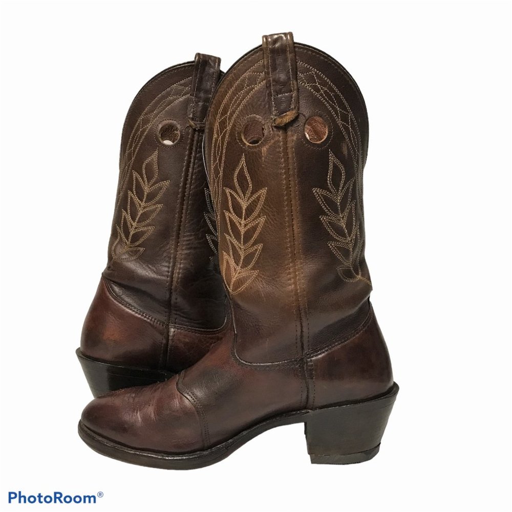 Double H Mens 9.5D Brown Leather Western Heeled Boots U.S.A. - Picture 4 of 12